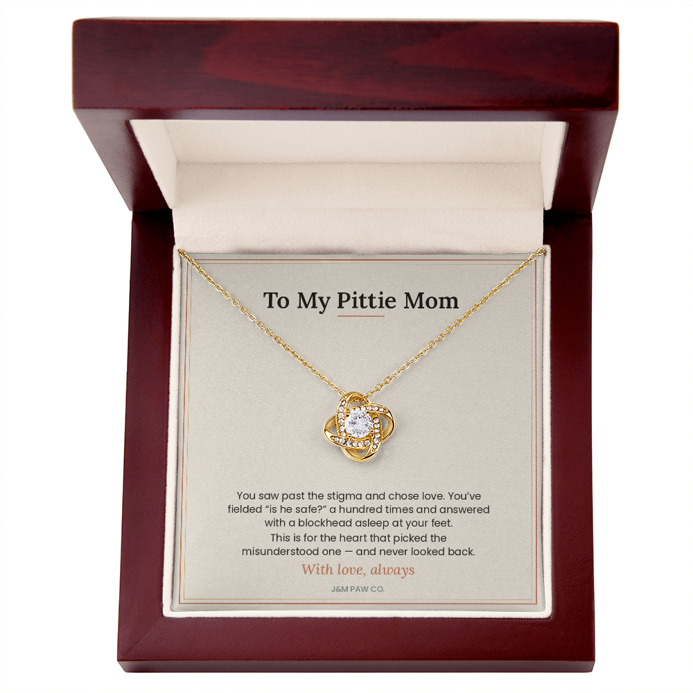 Pittie Mom Love Knot Necklace with Message Card
