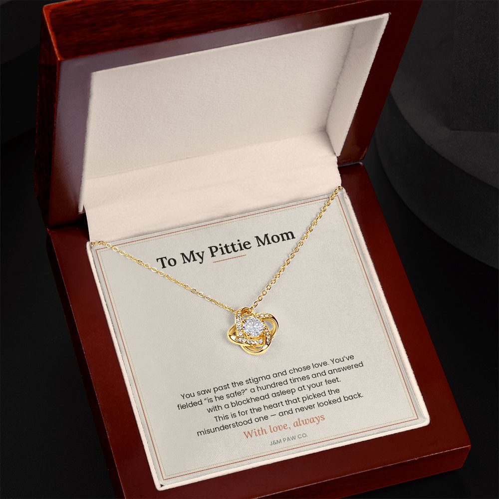 Pittie Mom Love Knot Necklace with Message Card