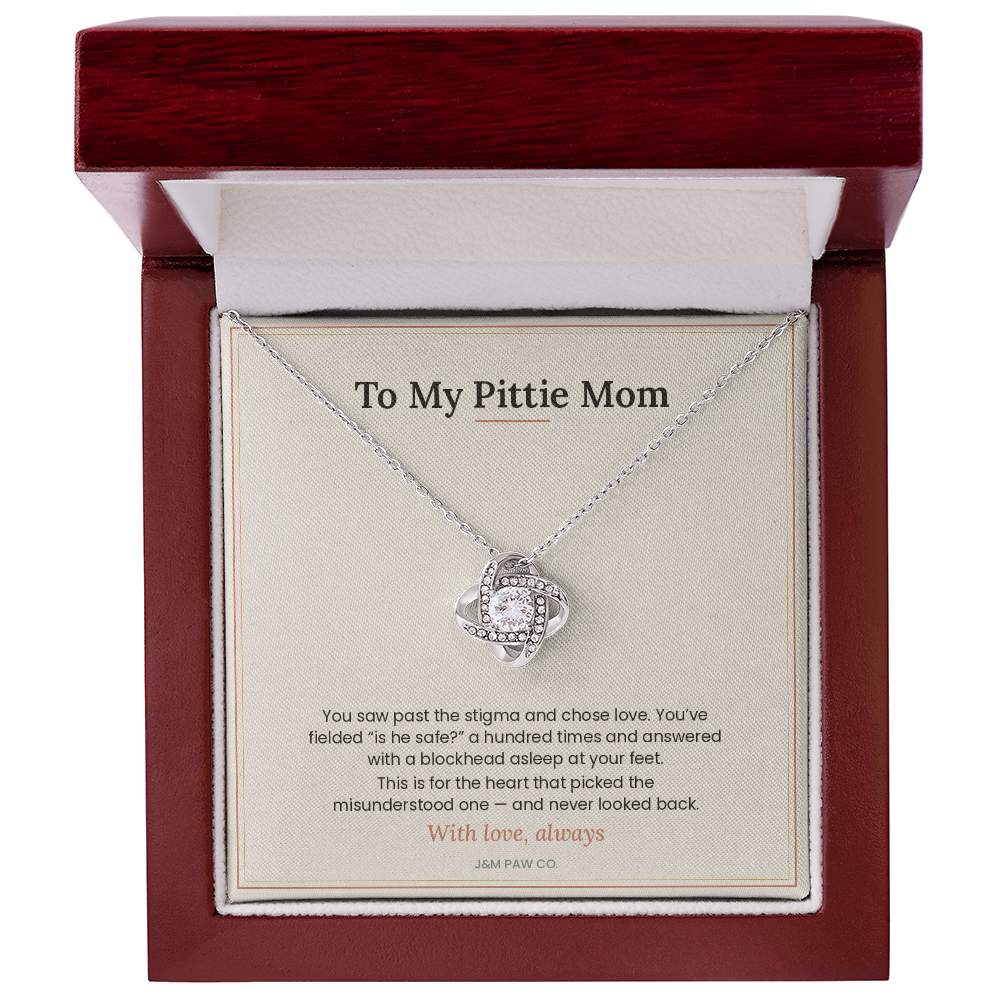 Pittie Mom Love Knot Necklace with Message Card