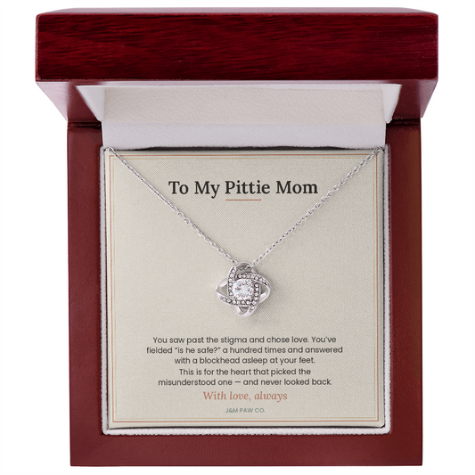 Pittie Mom Love Knot Necklace with Message Card