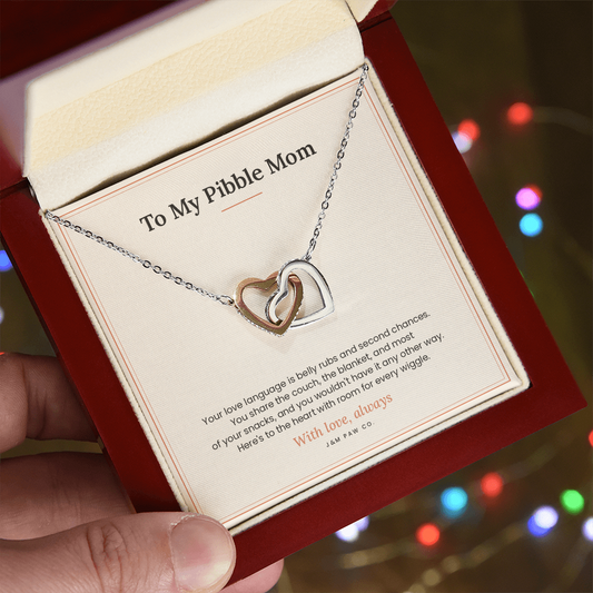 Pibble Mom Interlocking Hearts Necklace with Message Card