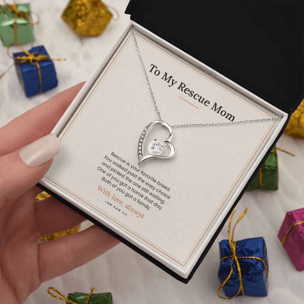 Rescue Mom Forever Love necklace with message card in gift box